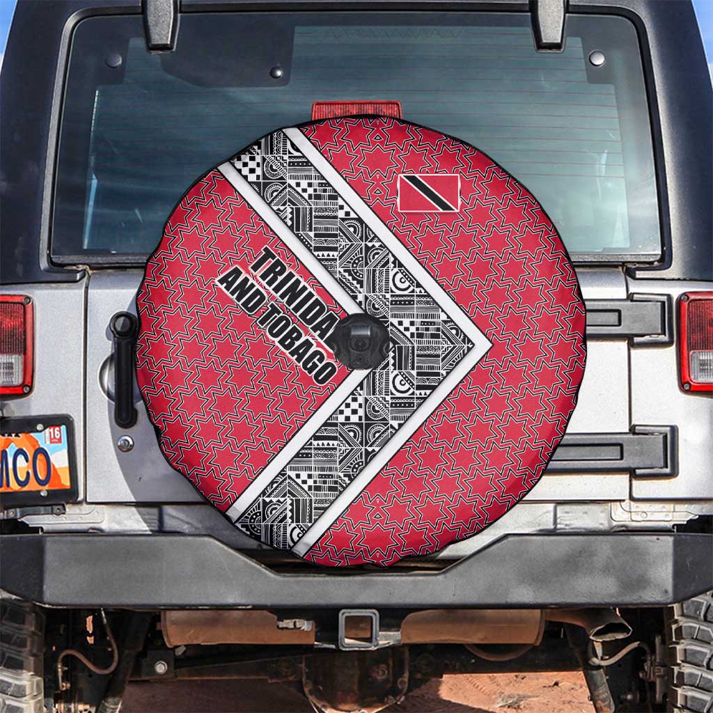 Trinidad and Tobago Flamingos Sunset Spare Tire Cover with Tribal Masks and Red Star Pattern - Wonder Print Shop