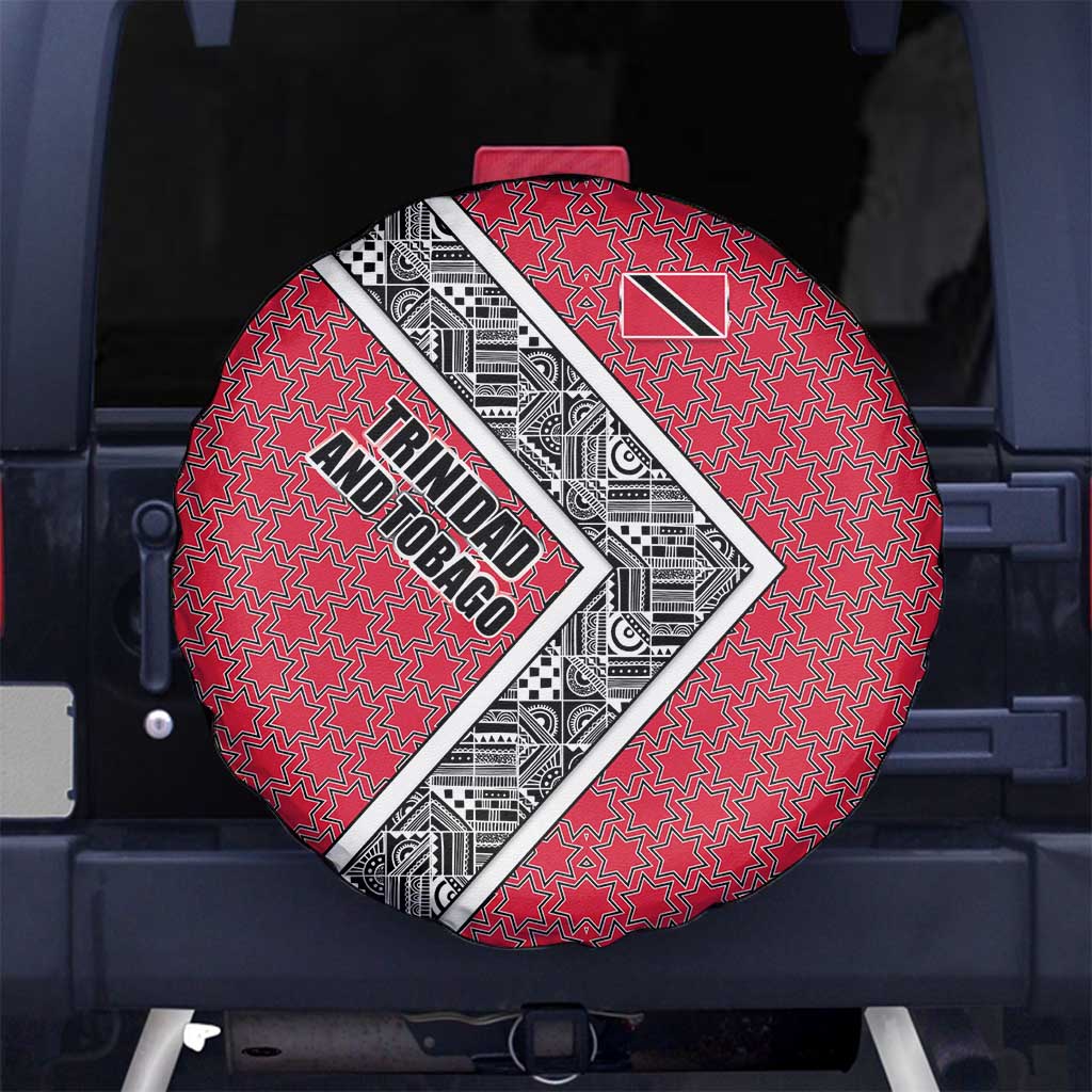 Trinidad and Tobago Flamingos Sunset Spare Tire Cover with Tribal Masks and Red Star Pattern - Wonder Print Shop