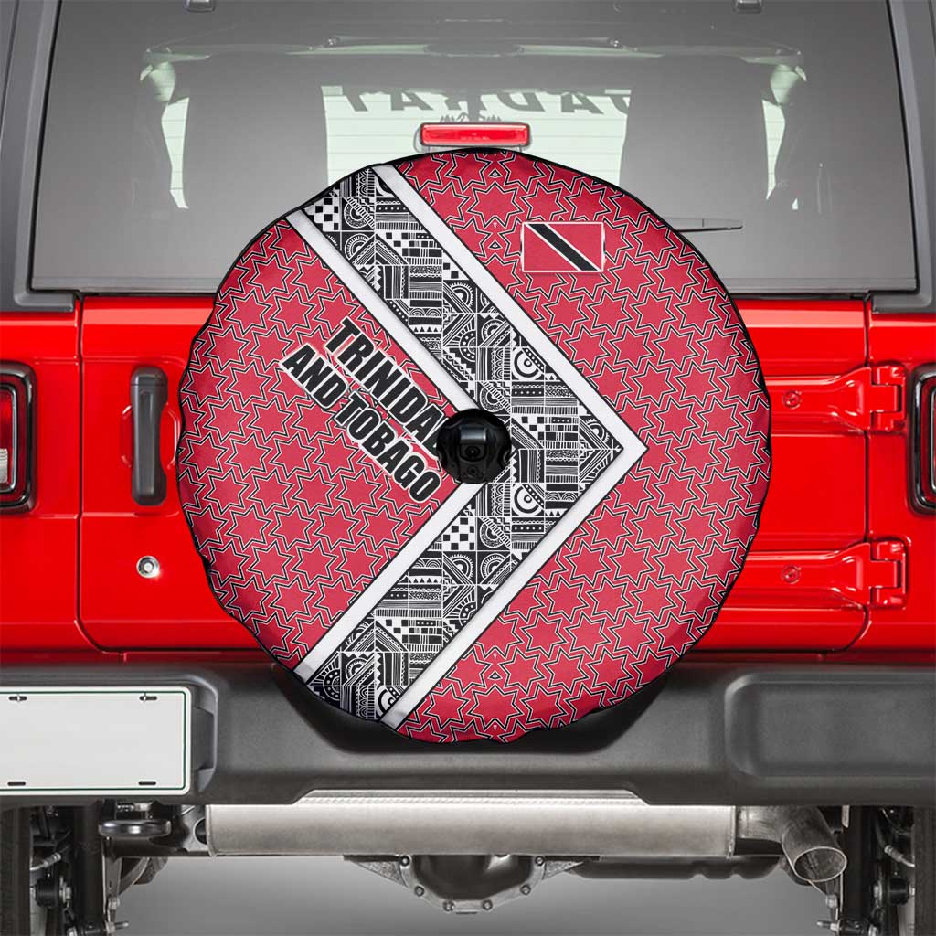 Trinidad and Tobago Flamingos Sunset Spare Tire Cover with Tribal Masks and Red Star Pattern - Wonder Print Shop