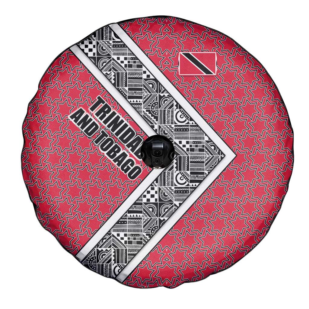 Trinidad and Tobago Flamingos Sunset Spare Tire Cover with Tribal Masks and Red Star Pattern - Wonder Print Shop
