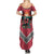 Trinidad and Tobago Flamingos Sunset Summer Maxi Dress with Tribal Masks and Red Star Pattern - Wonder Print Shop
