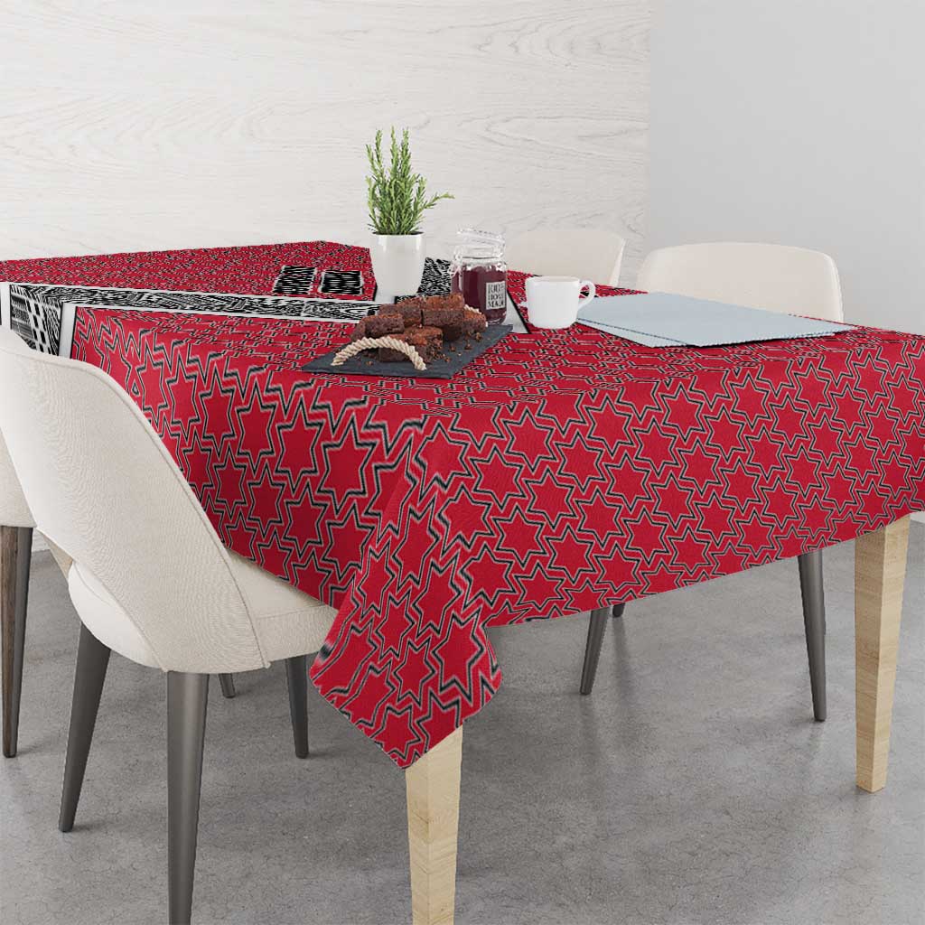 Trinidad and Tobago Flamingos Sunset Tablecloth with Tribal Masks and Red Star Pattern - Wonder Print Shop