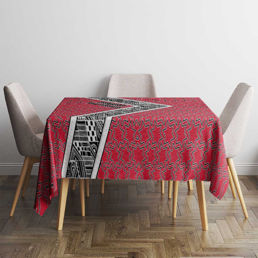 Trinidad and Tobago Flamingos Sunset Tablecloth with Tribal Masks and Red Star Pattern - Wonder Print Shop