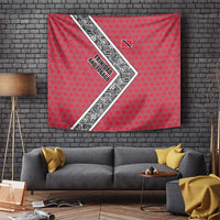 Trinidad and Tobago Flamingos Sunset Tapestry with Tribal Masks and Red Star Pattern - Wonder Print Shop