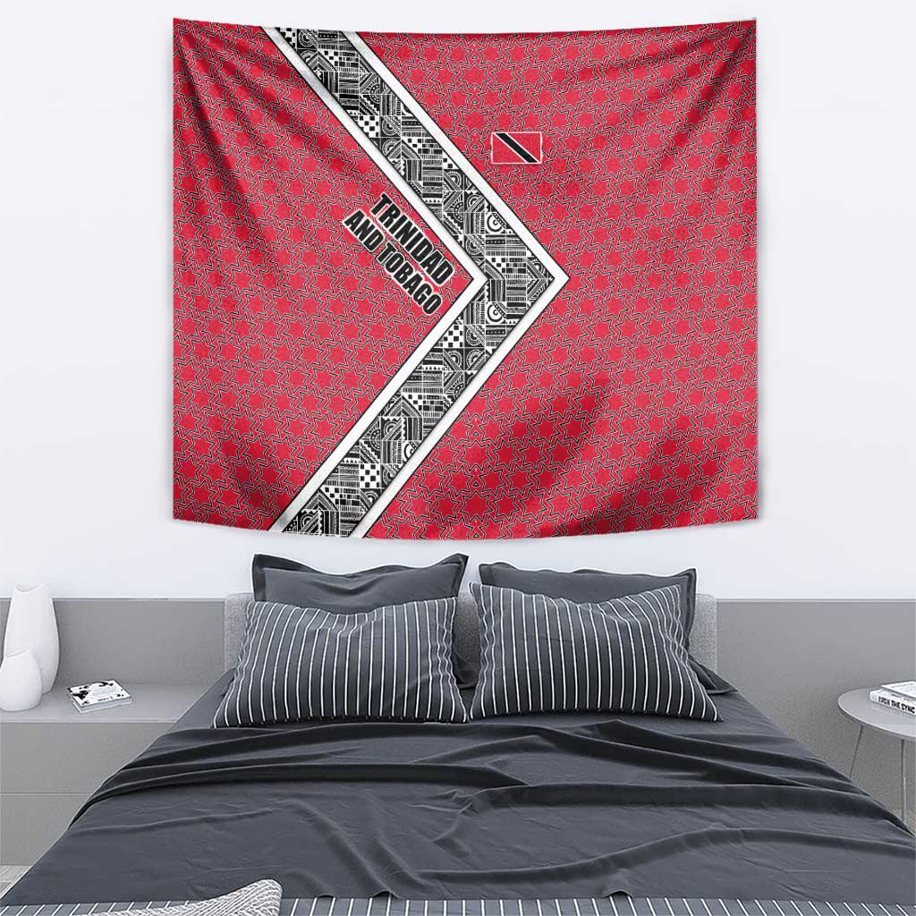 Trinidad and Tobago Flamingos Sunset Tapestry with Tribal Masks and Red Star Pattern - Wonder Print Shop