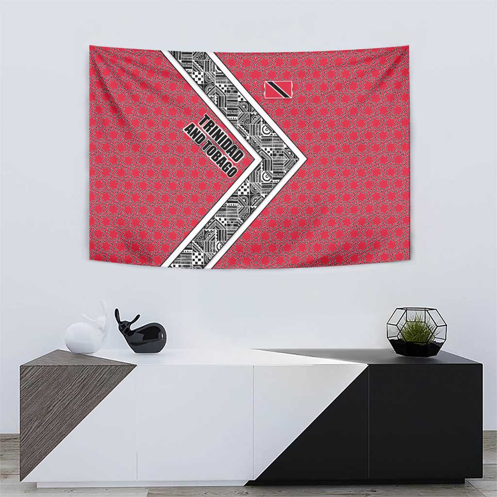 Trinidad and Tobago Flamingos Sunset Tapestry with Tribal Masks and Red Star Pattern - Wonder Print Shop