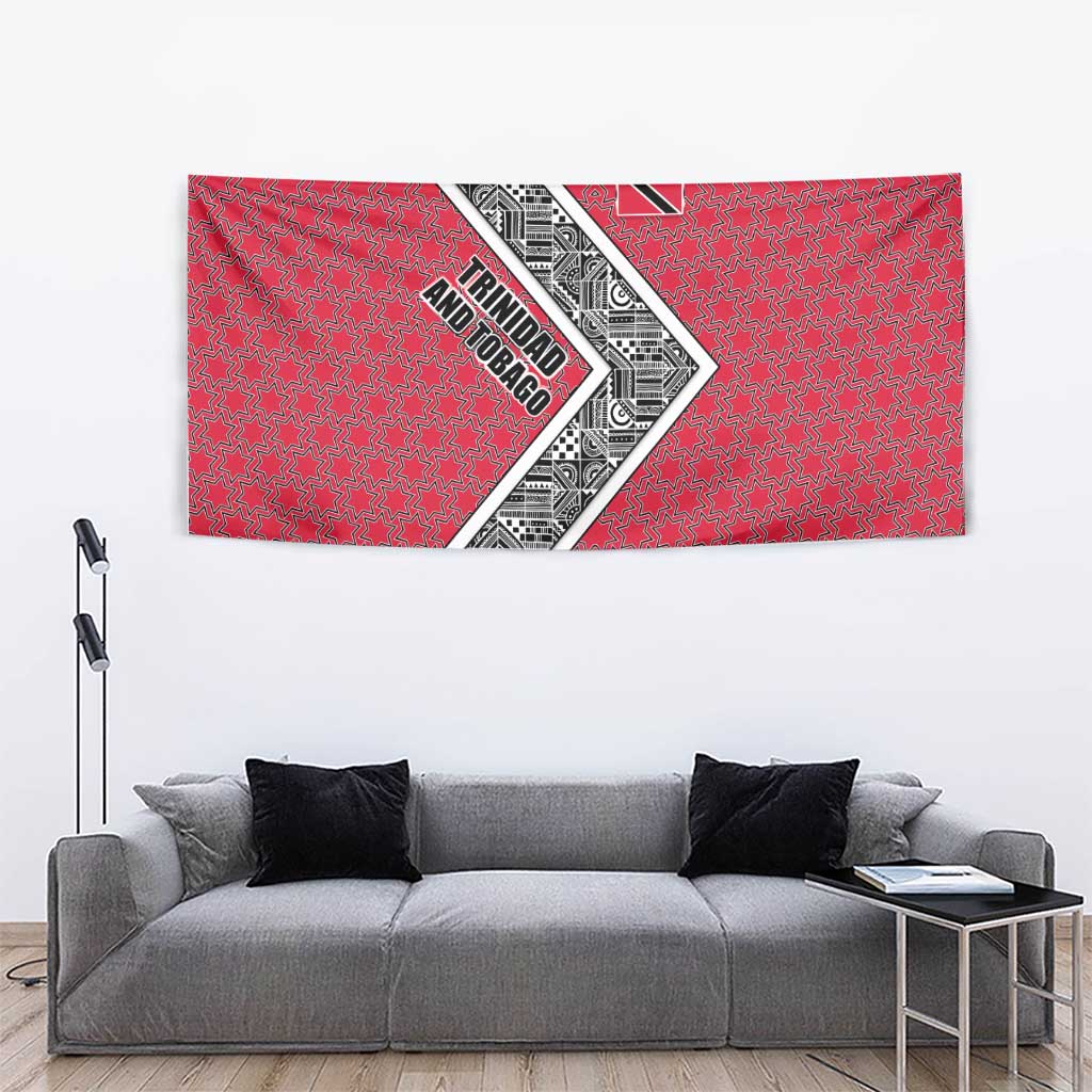 Trinidad and Tobago Flamingos Sunset Tapestry with Tribal Masks and Red Star Pattern - Wonder Print Shop