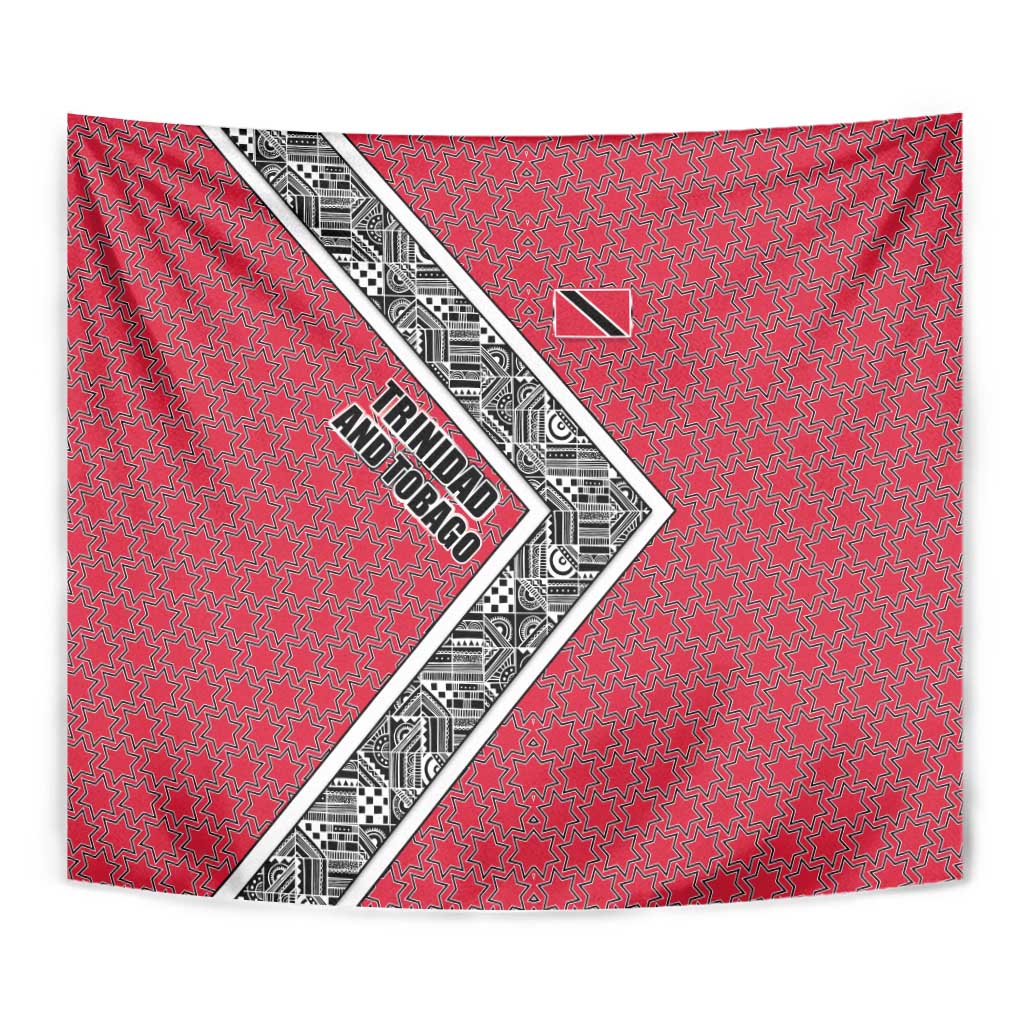 Trinidad and Tobago Flamingos Sunset Tapestry with Tribal Masks and Red Star Pattern - Wonder Print Shop