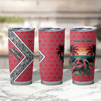 Trinidad and Tobago Flamingos Sunset Tumbler Cup with Tribal Masks and Red Star Pattern - Wonder Print Shop
