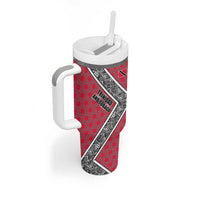 Trinidad and Tobago Flamingos Sunset Tumbler With Handle with Tribal Masks and Red Star Pattern - Wonder Print Shop