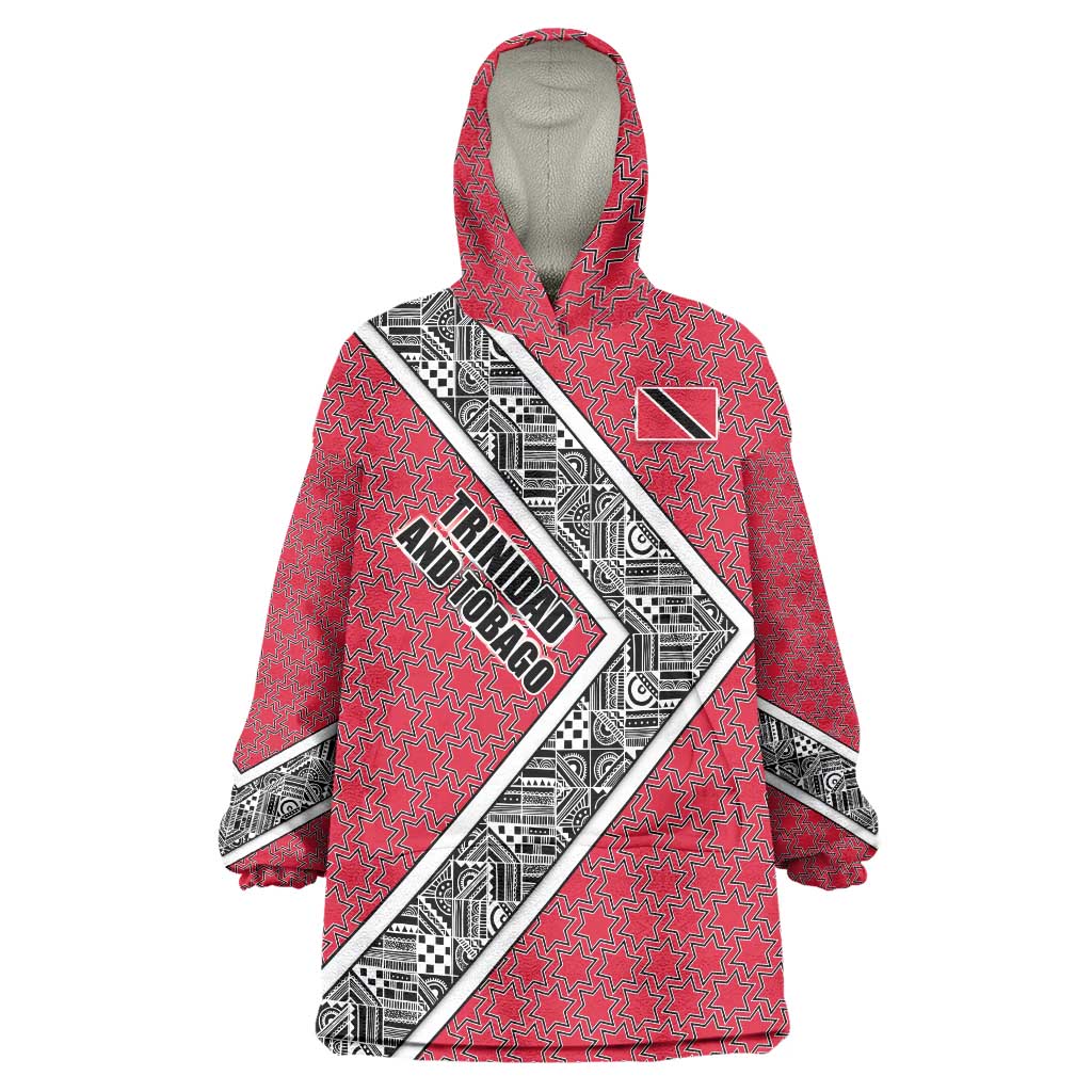 Trinidad and Tobago Flamingos Sunset Wearable Blanket Hoodie with Tribal Masks and Red Star Pattern - Wonder Print Shop
