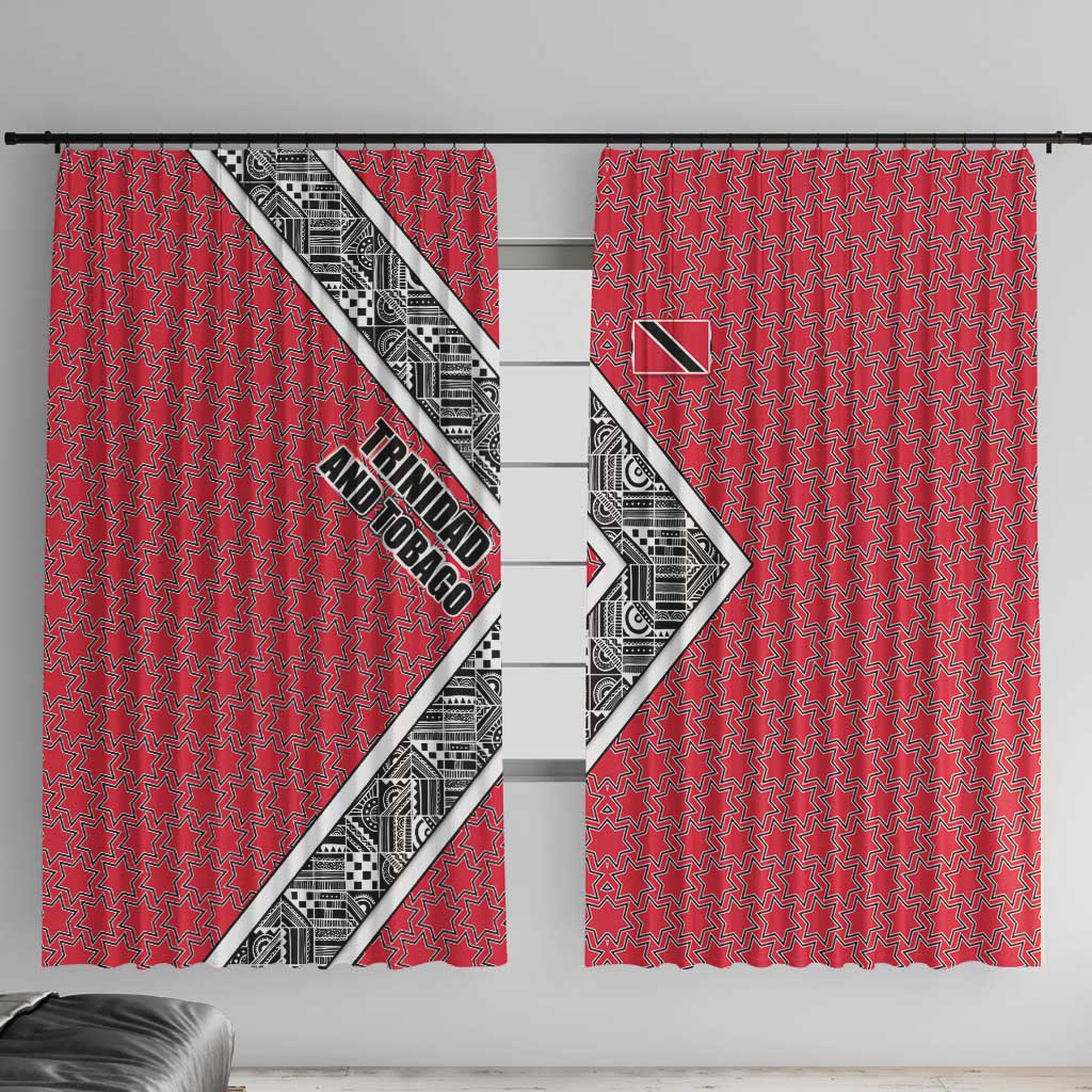Trinidad and Tobago Flamingos Sunset Window Curtain with Tribal Masks and Red Star Pattern - Wonder Print Shop
