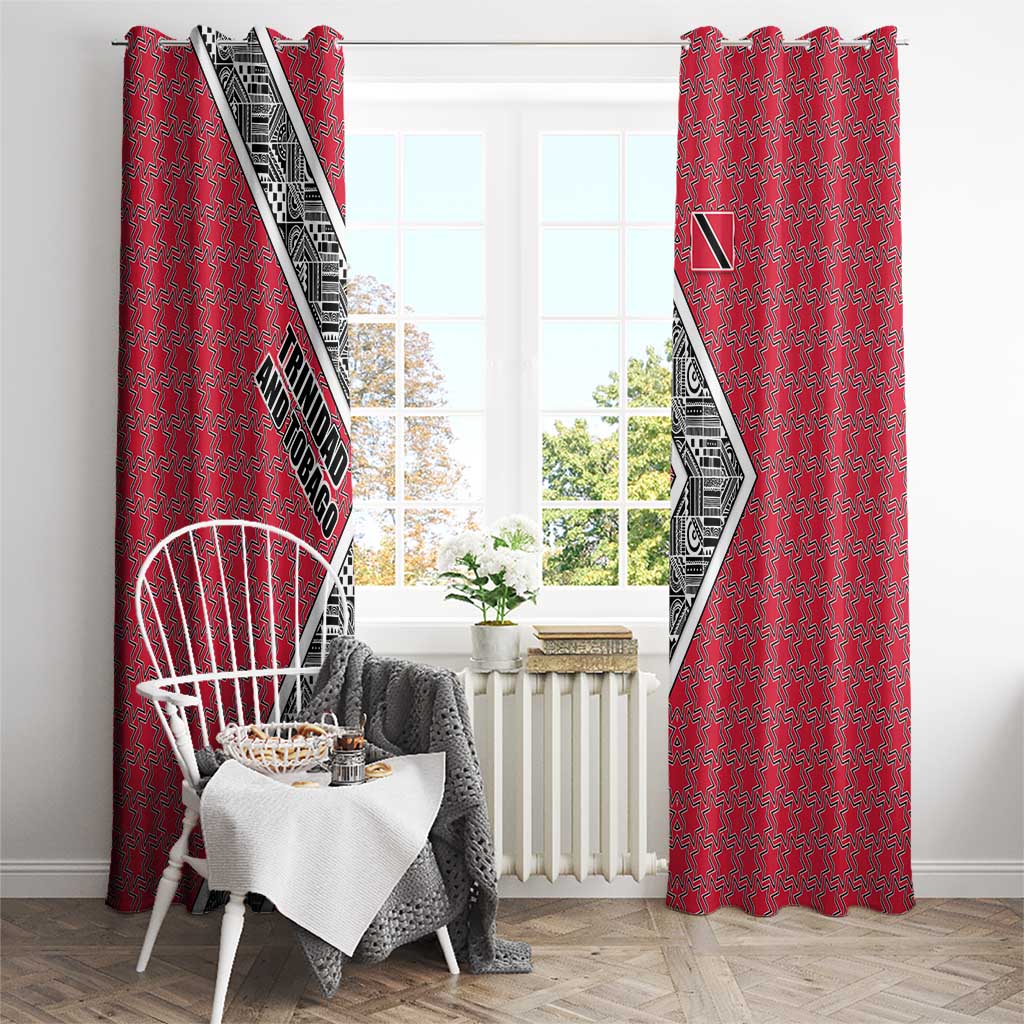 Trinidad and Tobago Flamingos Sunset Window Curtain with Tribal Masks and Red Star Pattern - Wonder Print Shop