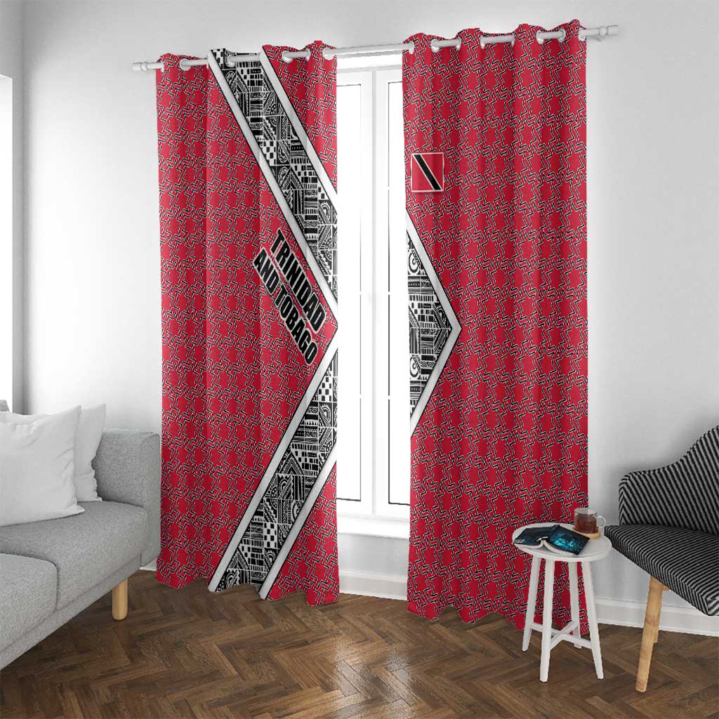 Trinidad and Tobago Flamingos Sunset Window Curtain with Tribal Masks and Red Star Pattern - Wonder Print Shop