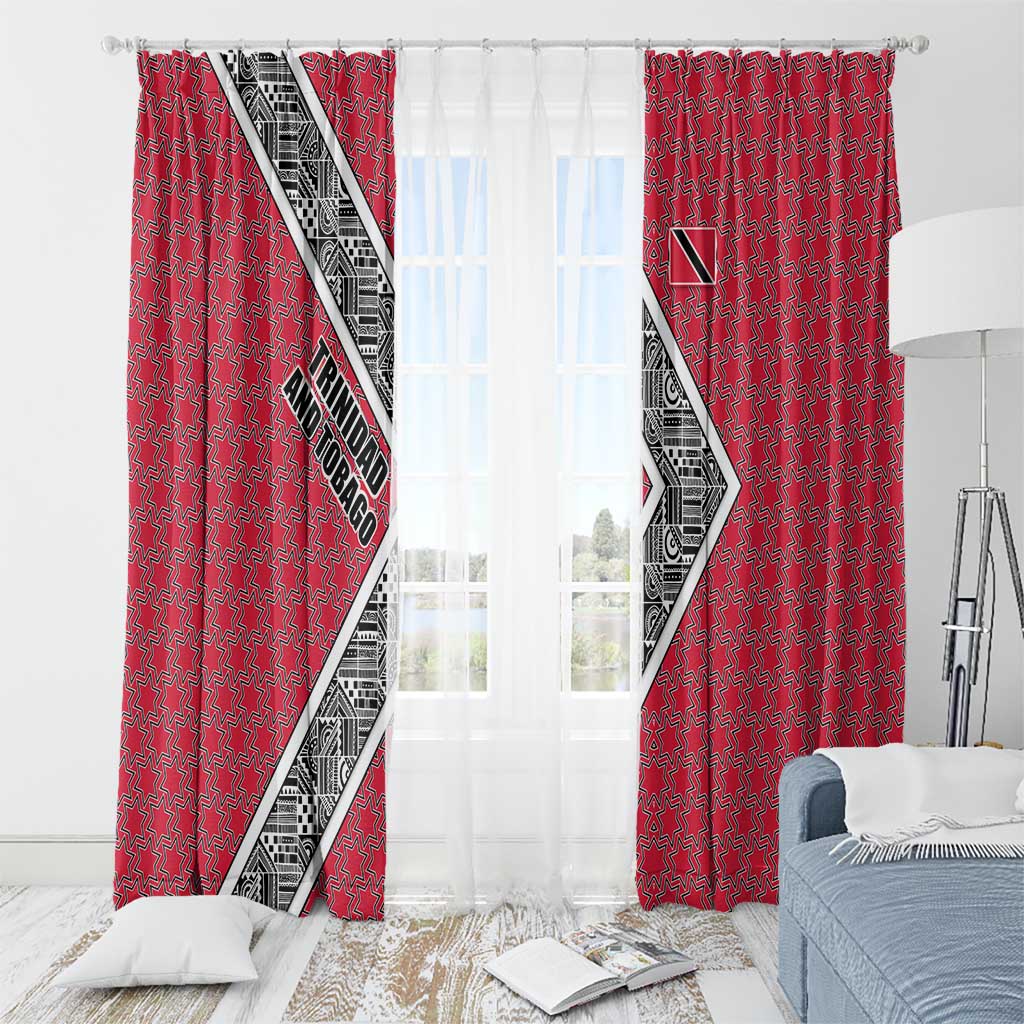 Trinidad and Tobago Flamingos Sunset Window Curtain with Tribal Masks and Red Star Pattern - Wonder Print Shop