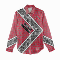 Trinidad and Tobago Flamingos Sunset Women Casual Shirt with Tribal Masks and Red Star Pattern - Wonder Print Shop