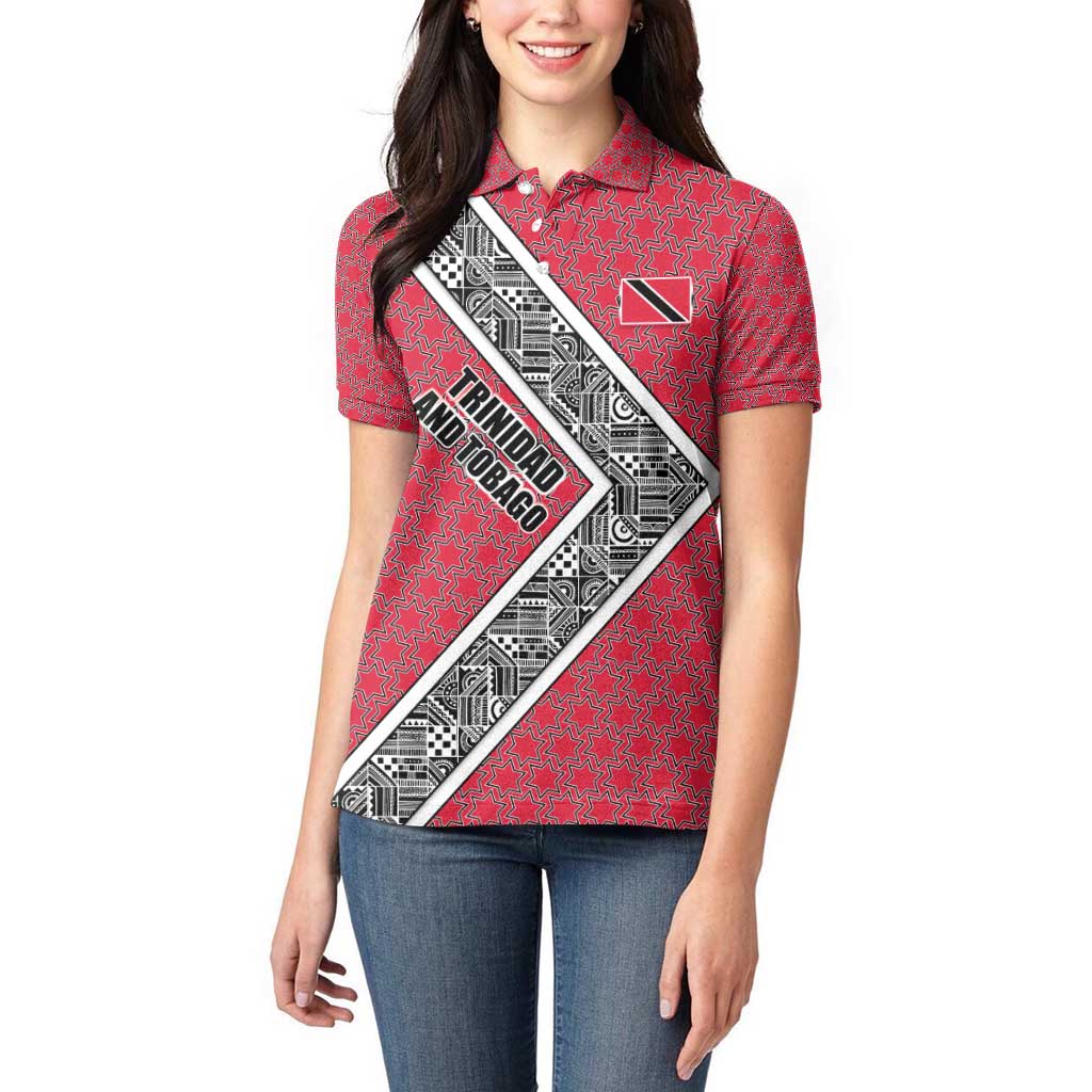 Trinidad and Tobago Flamingos Sunset Women Polo Shirt with Tribal Masks and Red Star Pattern - Wonder Print Shop