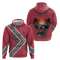 Trinidad and Tobago Flamingos Sunset Zip Hoodie with Tribal Masks and Red Star Pattern - Wonder Print Shop