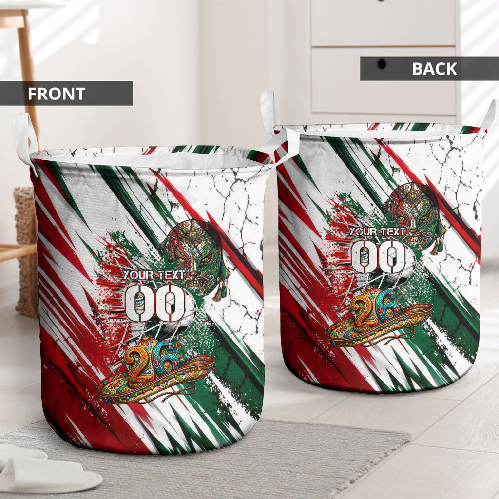 Personalized Mexico Football Ganadores Laundry Basket Aztec Jaguar Cultural Heritage Soccer Art