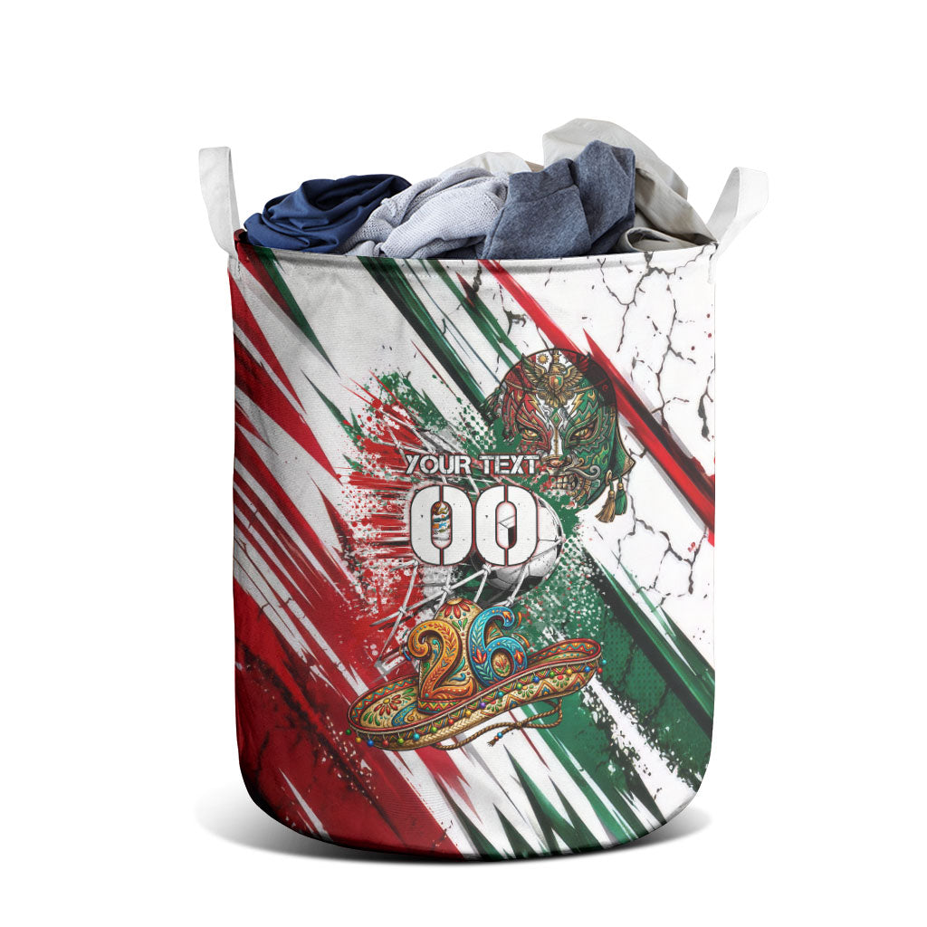 Personalized Mexico Football Ganadores Laundry Basket Aztec Jaguar Cultural Heritage Soccer Art