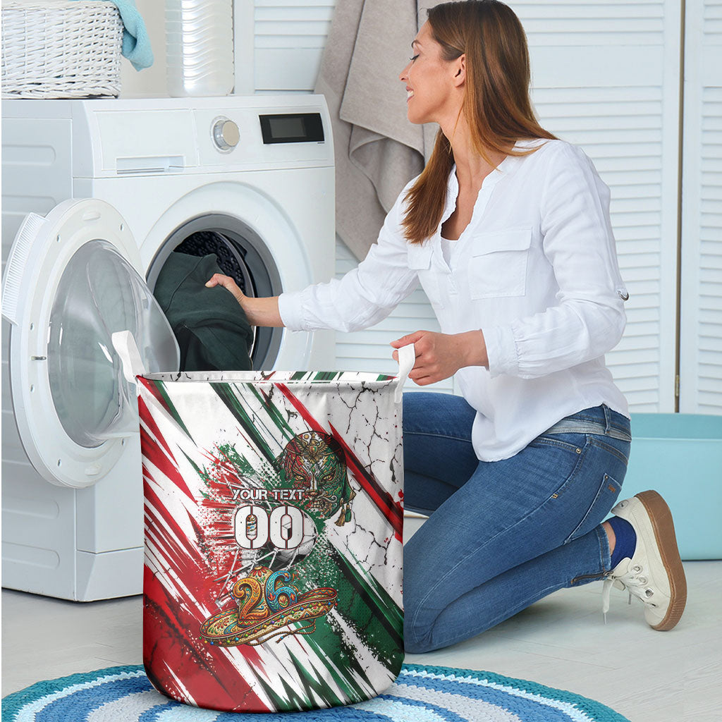 Personalized Mexico Football Ganadores Laundry Basket Aztec Jaguar Cultural Heritage Soccer Art
