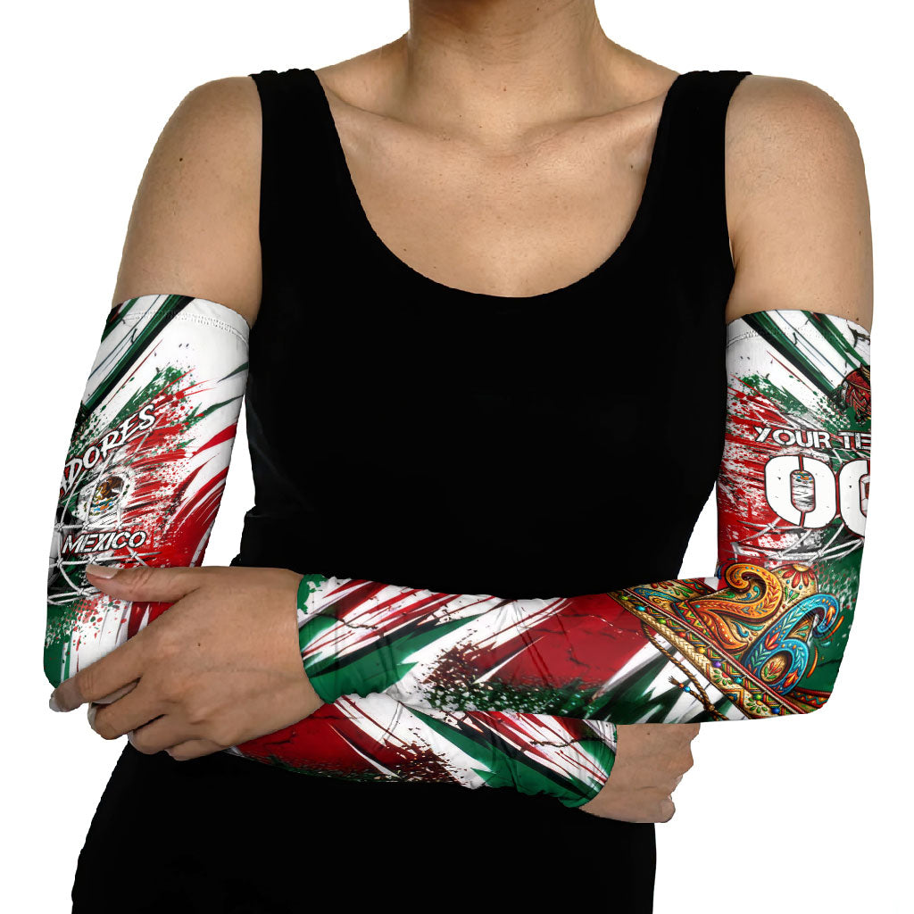 Personalized Mexico Football Ganadores Arm Sleeves Aztec Jaguar Cultural Heritage Soccer Art