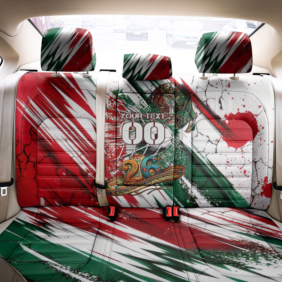 Personalized Mexico Football Ganadores Back Car Seat Cover Aztec Jaguar Cultural Heritage Soccer Art