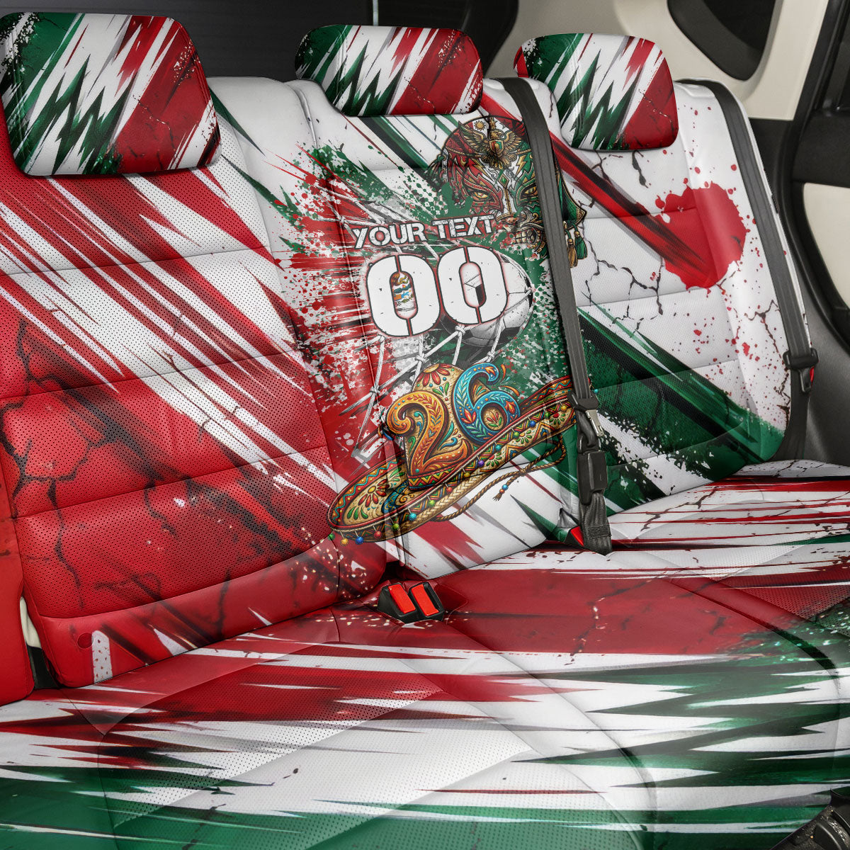 Personalized Mexico Football Ganadores Back Car Seat Cover Aztec Jaguar Cultural Heritage Soccer Art