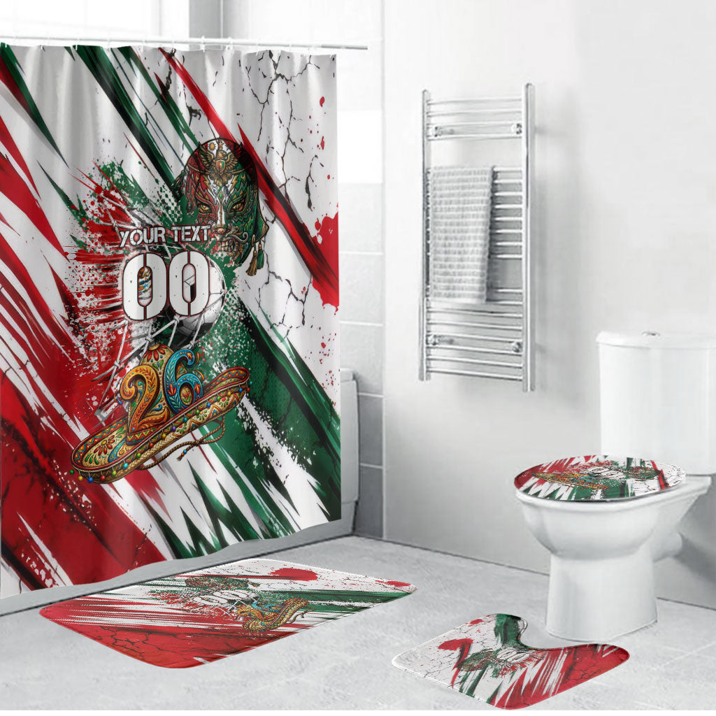 Personalized Mexico Football Ganadores Bathroom Set Aztec Jaguar Cultural Heritage Soccer Art