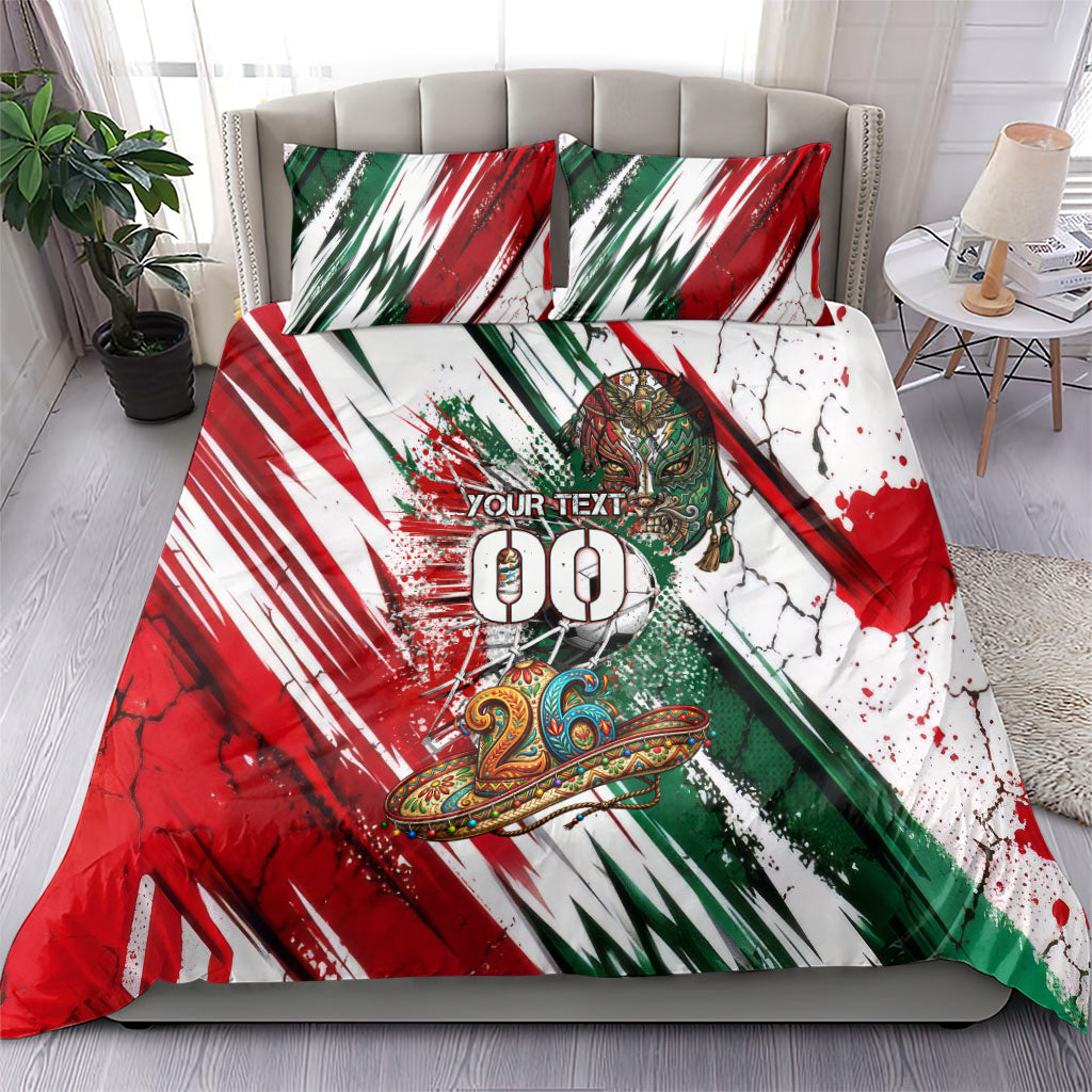 Personalized Mexico Football Ganadores Bedding Set Aztec Jaguar Cultural Heritage Soccer Art