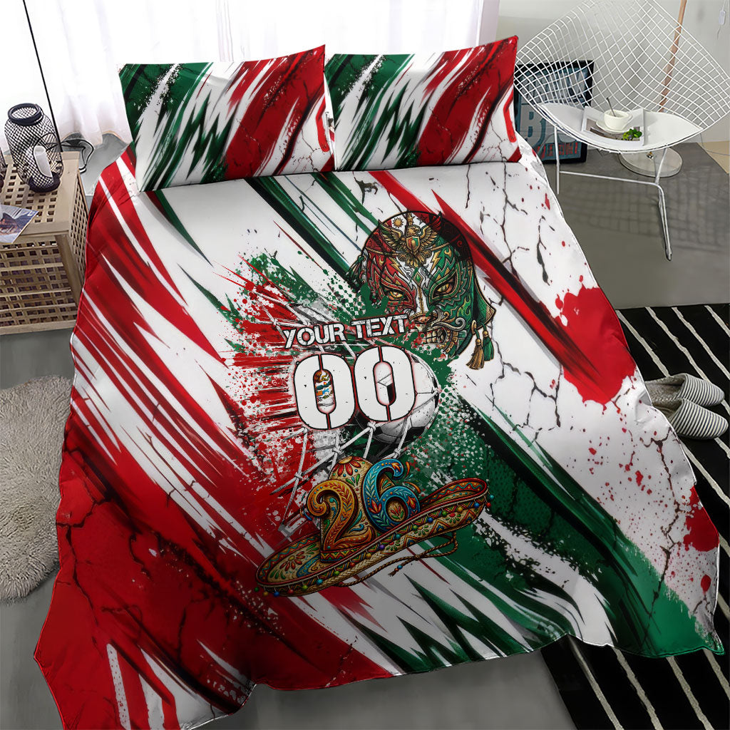Personalized Mexico Football Ganadores Bedding Set Aztec Jaguar Cultural Heritage Soccer Art