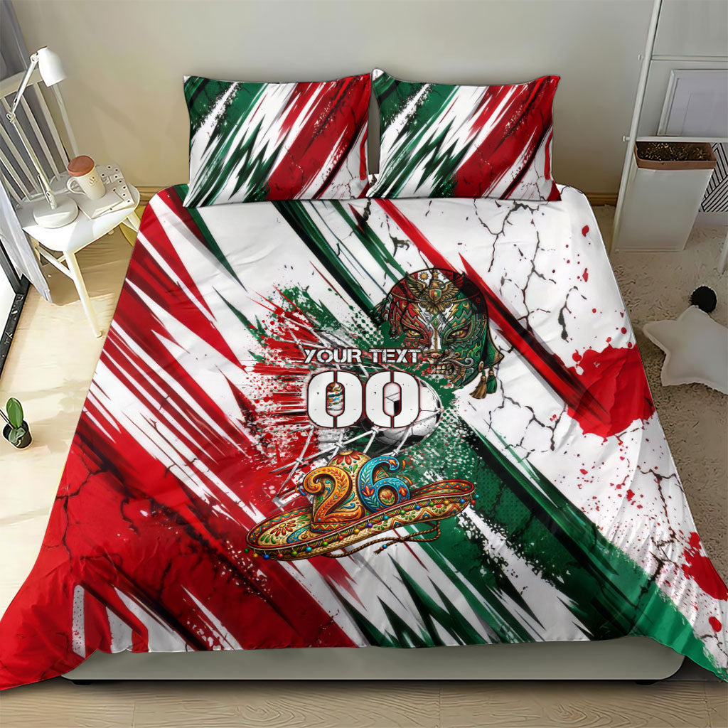 Personalized Mexico Football Ganadores Bedding Set Aztec Jaguar Cultural Heritage Soccer Art