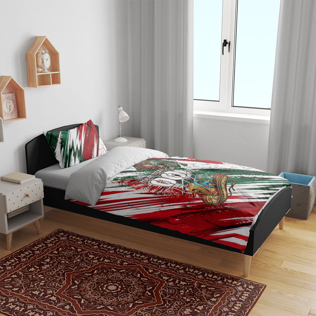 Personalized Mexico Football Ganadores Bedding Set Aztec Jaguar Cultural Heritage Soccer Art