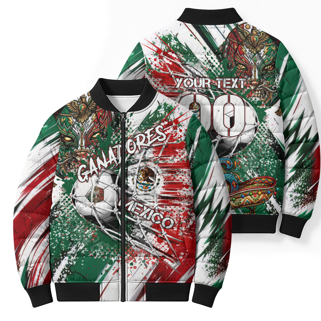 Personalized Mexico Football Ganadores Bomber Puffer Jacket Aztec Jaguar Cultural Heritage Soccer Art