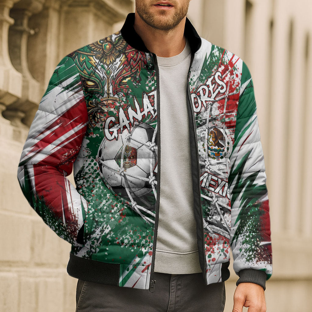 Personalized Mexico Football Ganadores Bomber Puffer Jacket Aztec Jaguar Cultural Heritage Soccer Art