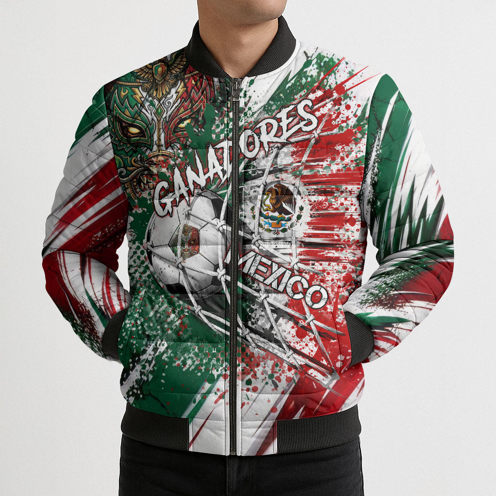 Personalized Mexico Football Ganadores Bomber Puffer Jacket Aztec Jaguar Cultural Heritage Soccer Art