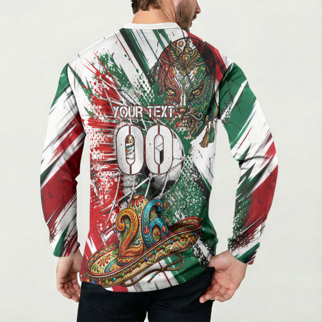 Personalized Mexico Football Ganadores Button Sweatshirt Aztec Jaguar Cultural Heritage Soccer Art