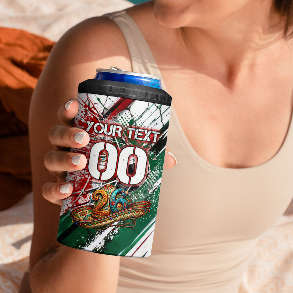 Personalized Mexico Football Ganadores 4 in 1 Can Cooler Tumbler Aztec Jaguar Cultural Heritage Soccer Art
