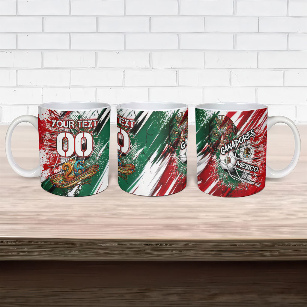 Personalized Mexico Football Ganadores Ceramic Mug Aztec Jaguar Cultural Heritage Soccer Art