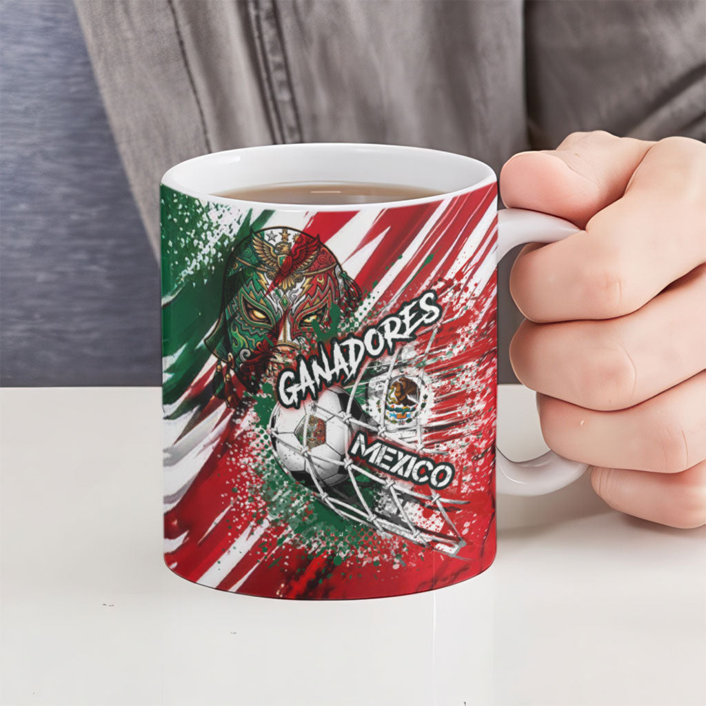 Personalized Mexico Football Ganadores Ceramic Mug Aztec Jaguar Cultural Heritage Soccer Art