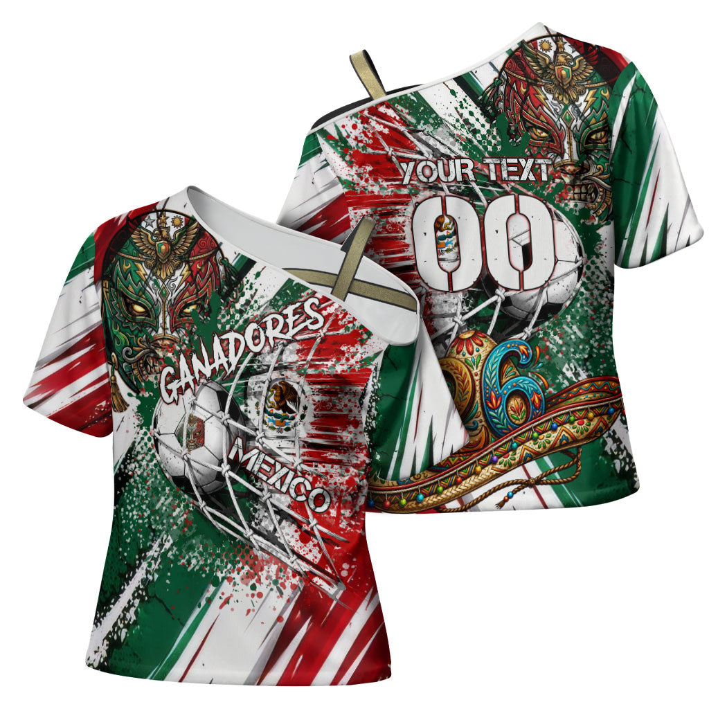 Personalized Mexico Football Ganadores Cross Shoulder Shirt Aztec Jaguar Cultural Heritage Soccer Art