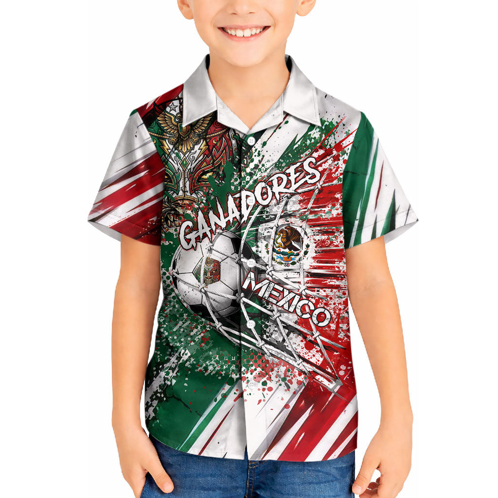 Personalized Mexico Football Ganadores Kid Hawaiian Shirt Aztec Jaguar Cultural Heritage Soccer Art