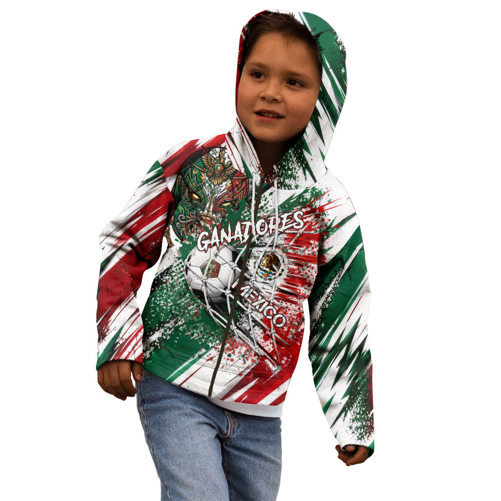 Personalized Mexico Football Ganadores Kid Hoodie Aztec Jaguar Cultural Heritage Soccer Art