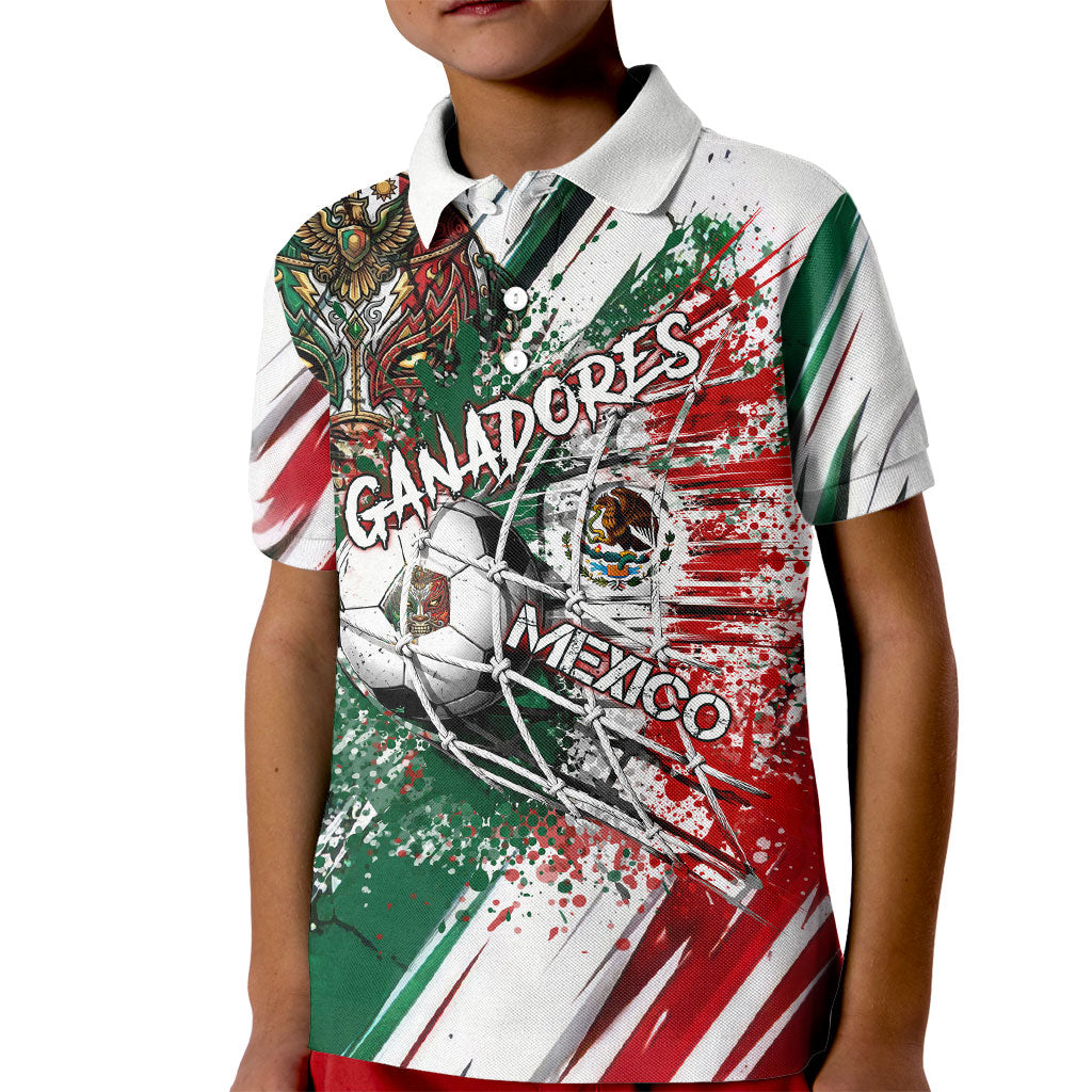 Personalized Mexico Football Ganadores Kid Polo Shirt Aztec Jaguar Cultural Heritage Soccer Art