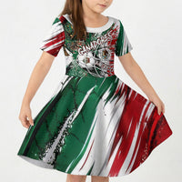 Personalized Mexico Football Ganadores Kid Short Sleeve Dress Aztec Jaguar Cultural Heritage Soccer Art
