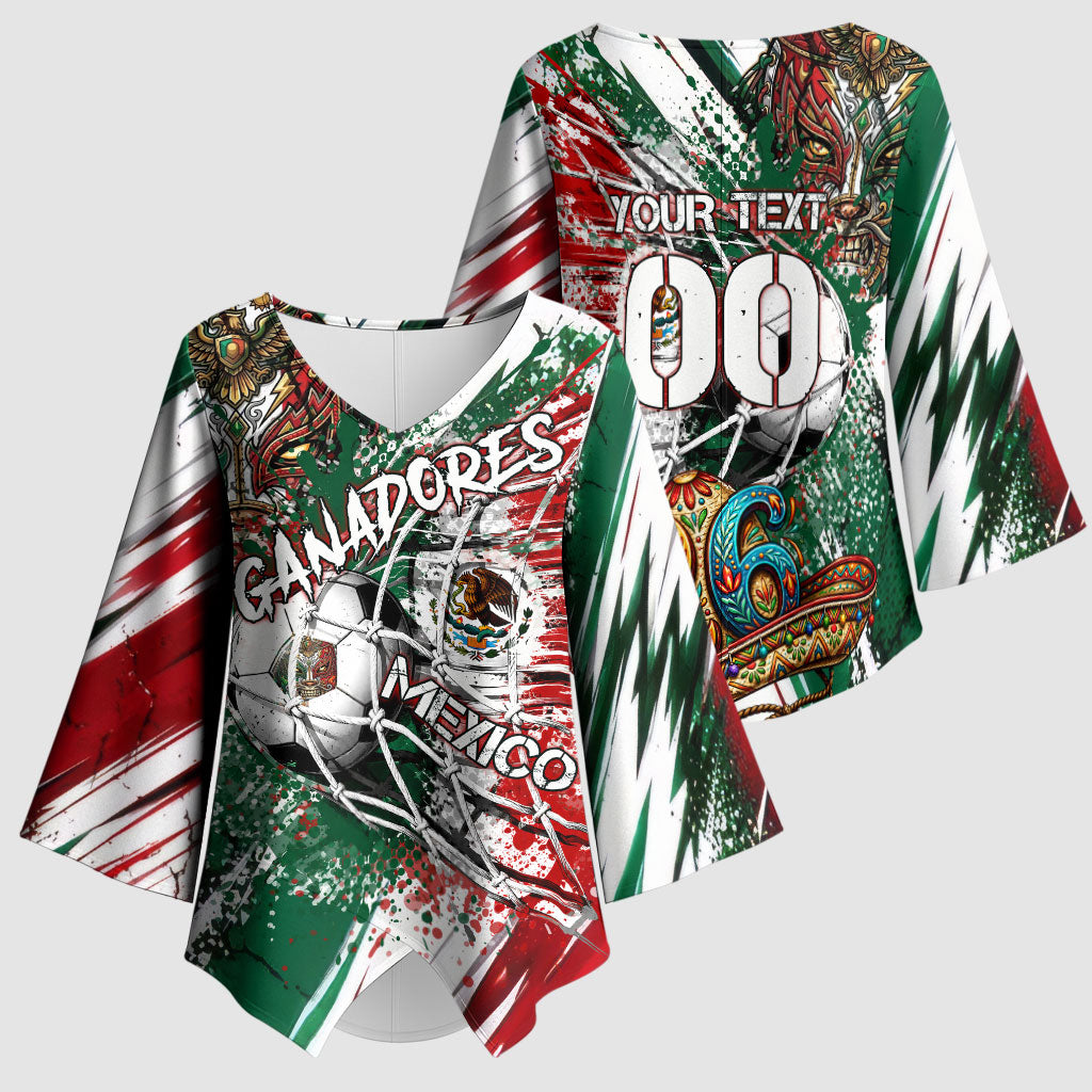 Personalized Mexico Football Ganadores Kimono Sleeve Blouse Aztec Jaguar Cultural Heritage Soccer Art