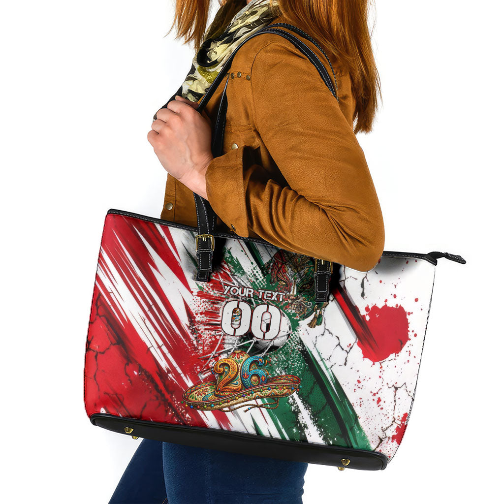 Personalized Mexico Football Ganadores Leather Tote Bag Aztec Jaguar Cultural Heritage Soccer Art