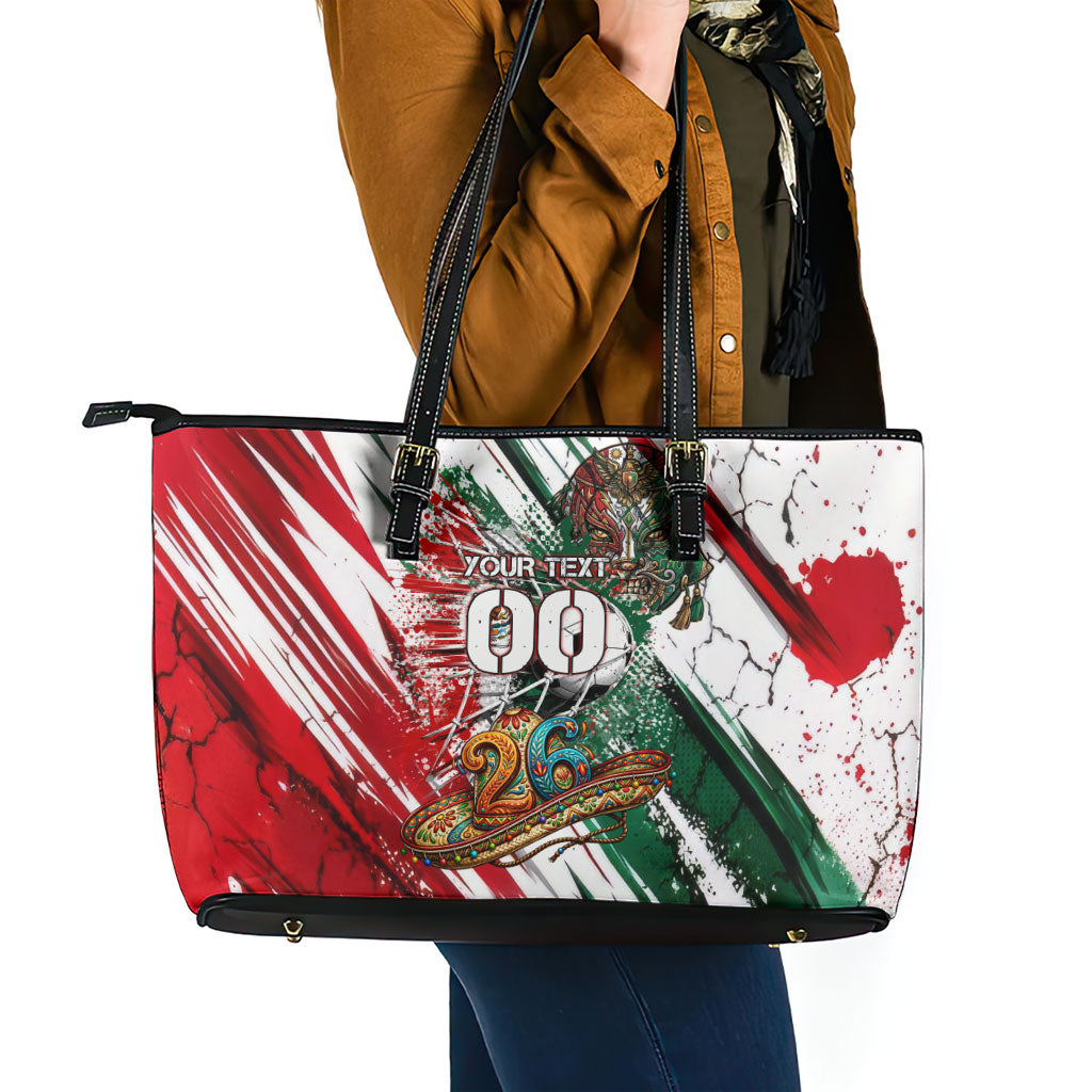 Personalized Mexico Football Ganadores Leather Tote Bag Aztec Jaguar Cultural Heritage Soccer Art