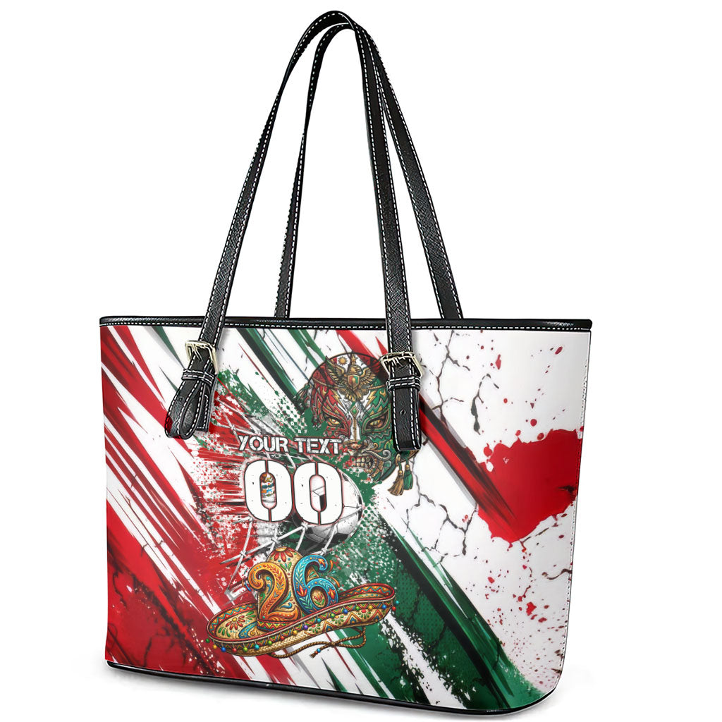 Personalized Mexico Football Ganadores Leather Tote Bag Aztec Jaguar Cultural Heritage Soccer Art