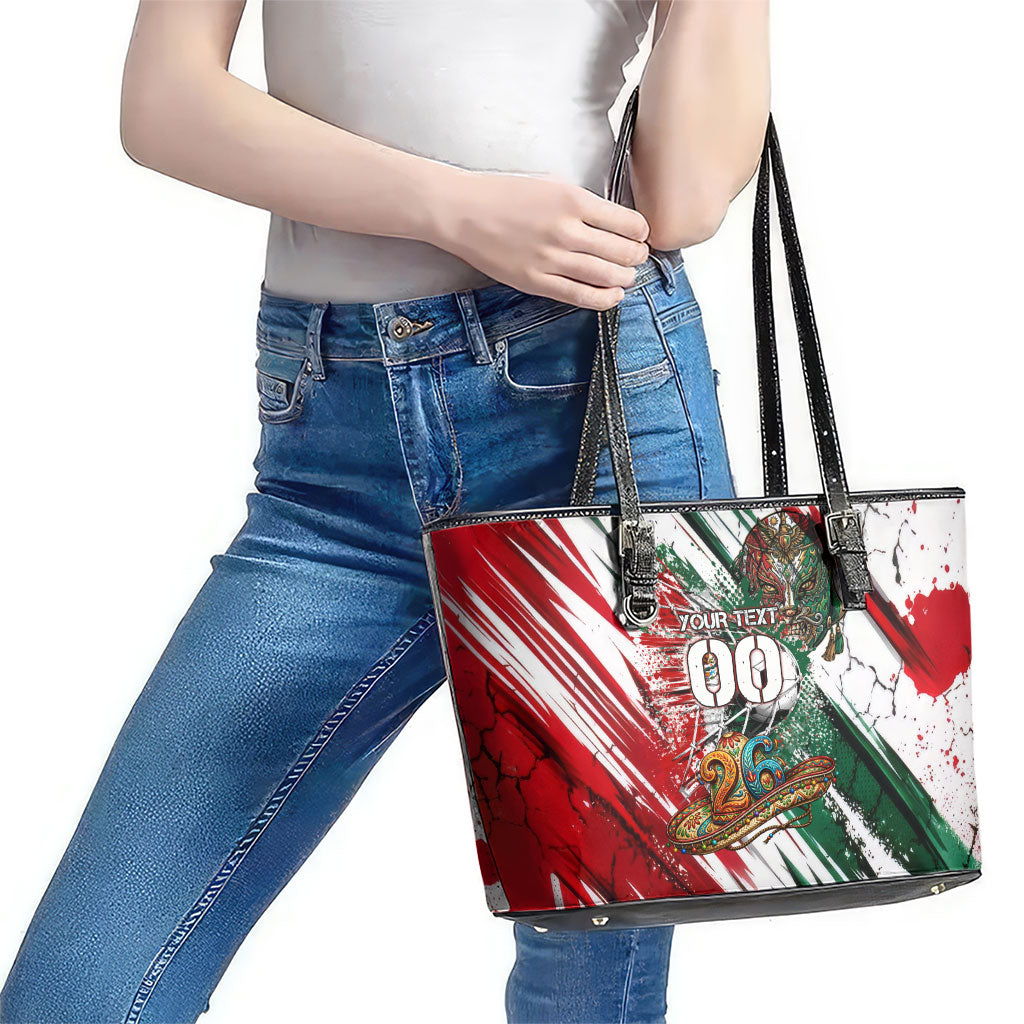 Personalized Mexico Football Ganadores Leather Tote Bag Aztec Jaguar Cultural Heritage Soccer Art